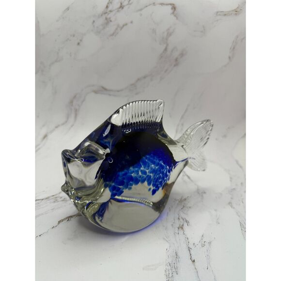 Murano Topical Fish Art Glass 7" Hand Blown Sculpture Sommerso Blue Fish - Picture 3 of 12